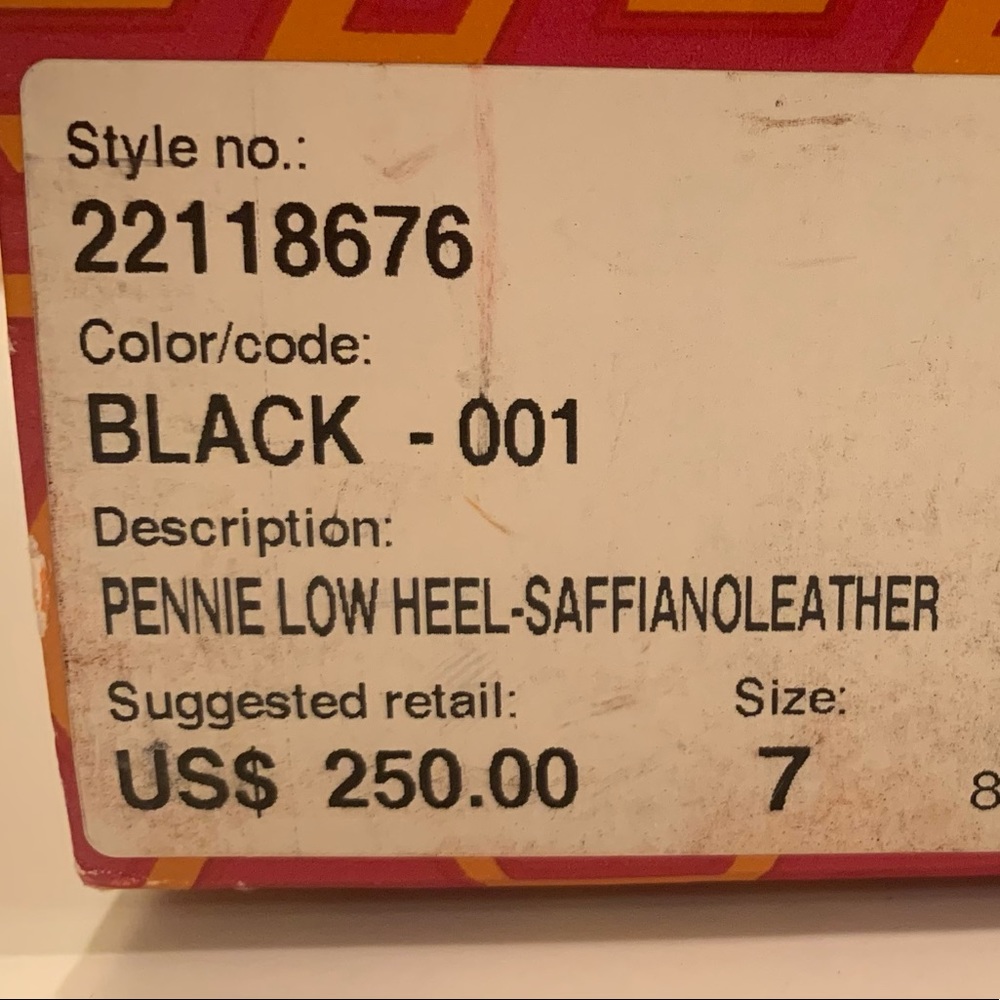 Tory Burch 7 Pennie Low Heel Penny Loafer Black Saffiano Leather Gold Logo - Picture 8 of 8